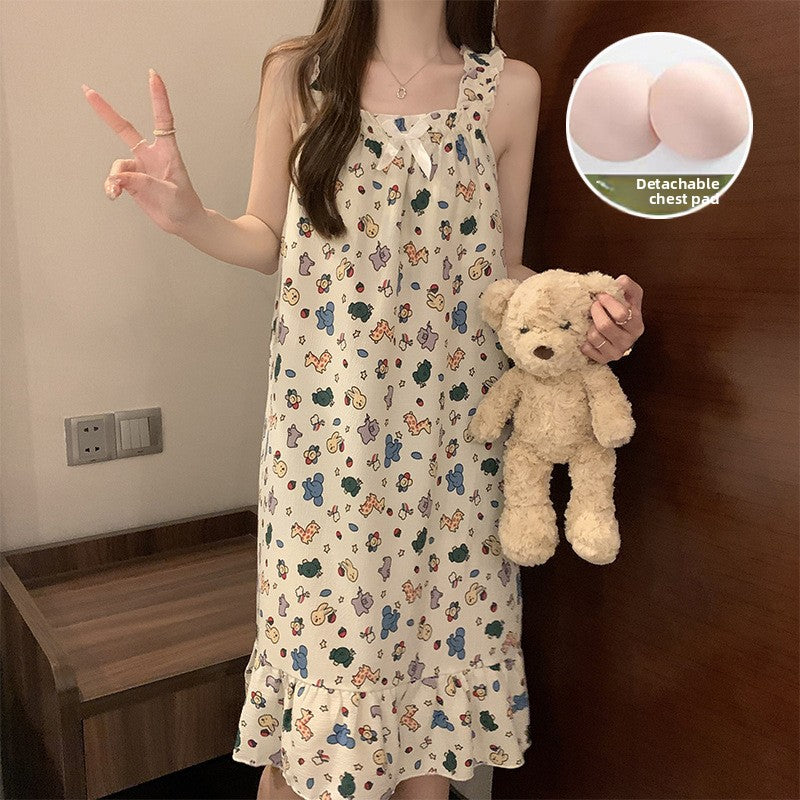 Detachable nightgown with a chest pad