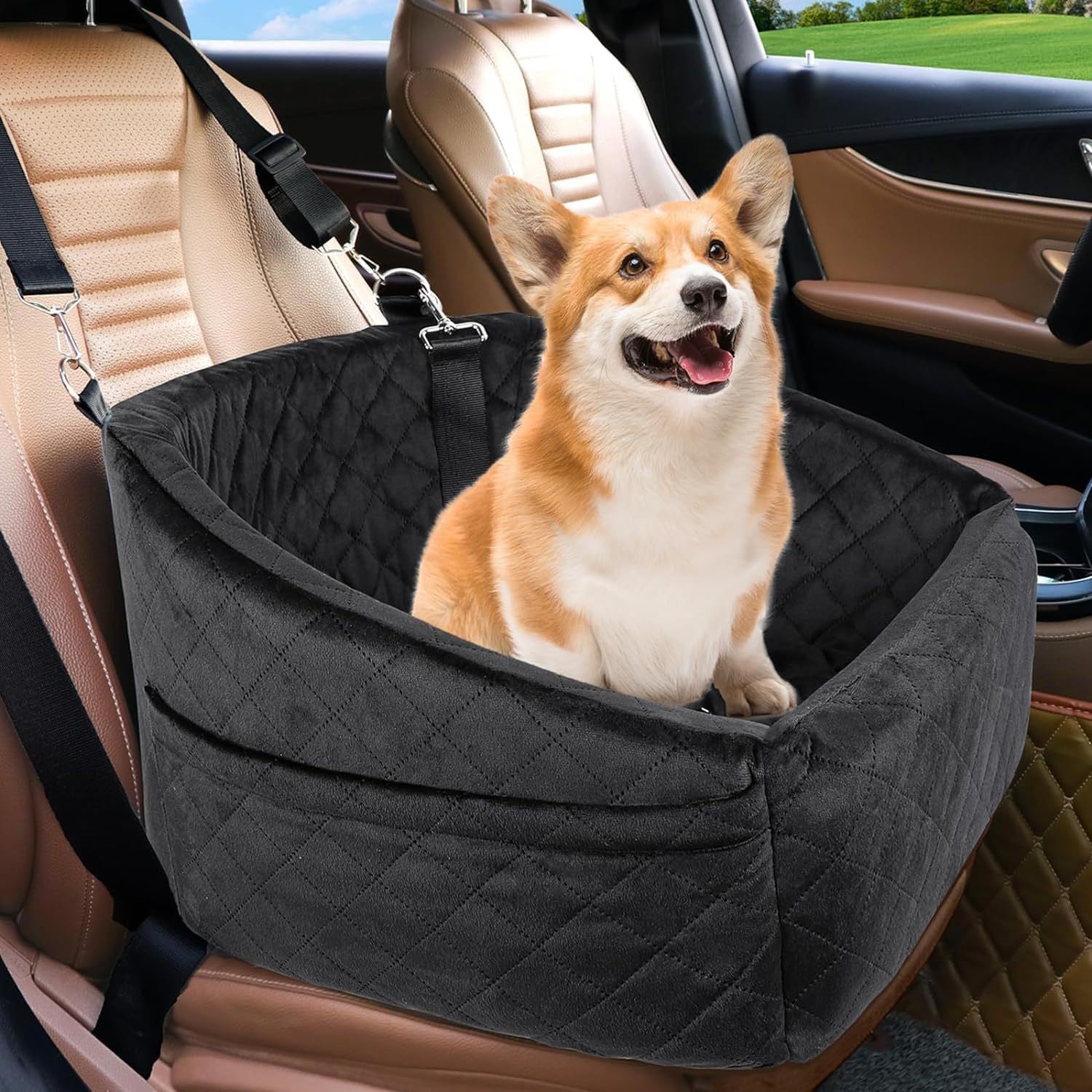 Detachable Pet Car Seat Bed with Non-Slip Base