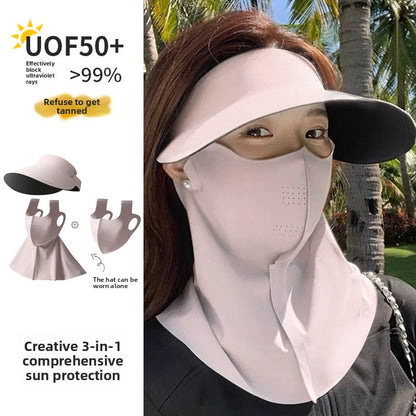 Detachable Sun Protection Hat with Full Face Mask