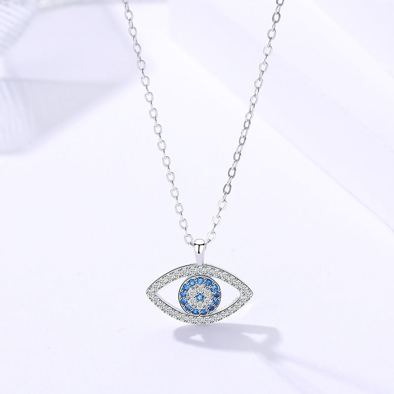 Devil's Eye Sterling Silver Necklace with Cross Chain