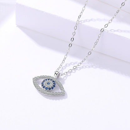 Devil's Eye Sterling Silver Necklace with Cross Chain