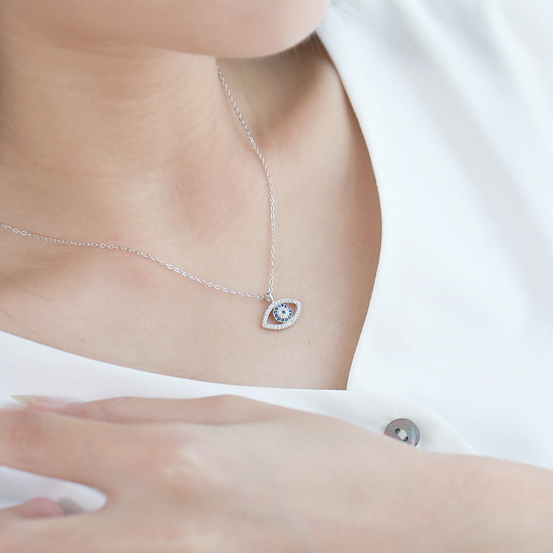 Devil's Eye Sterling Silver Necklace with Cross Chain
