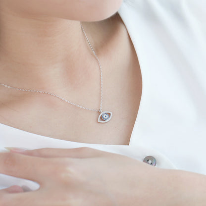 Devil's Eye Sterling Silver Necklace with Cross Chain