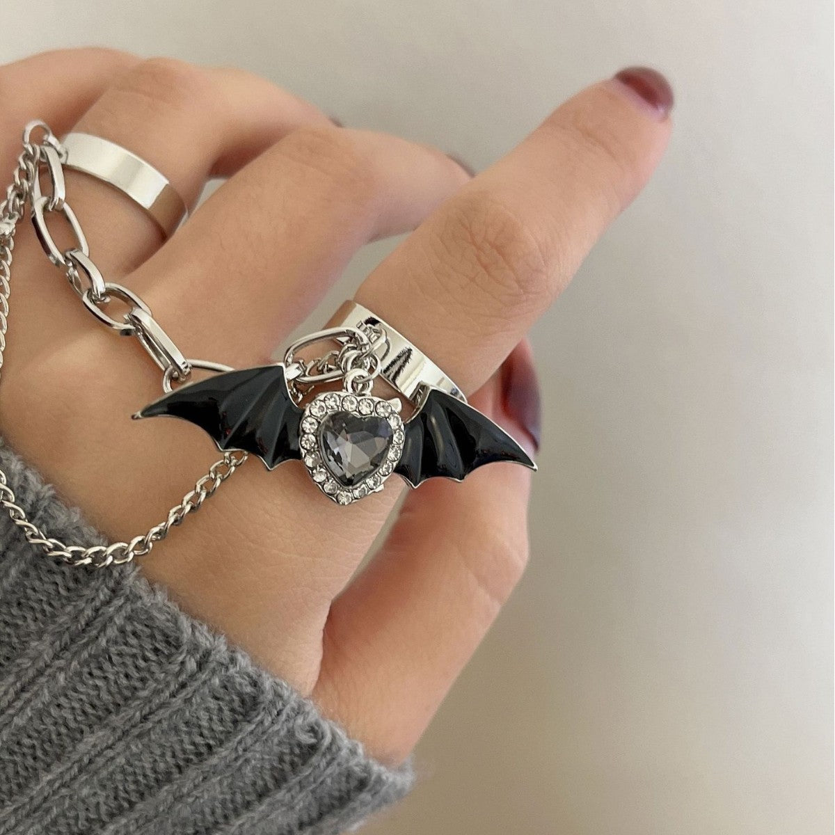 Devil Wings Cross Heart Fashion Ring