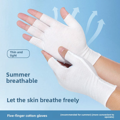 Dew five-finger white cotton gloves half-finger breathable sweat-absorbent thin