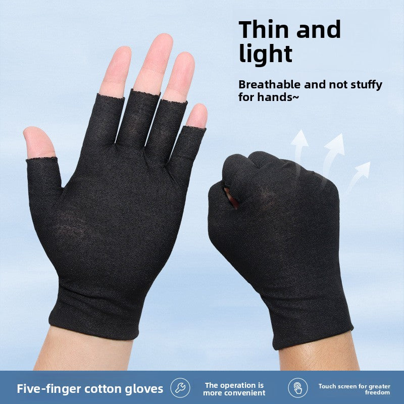 Dew five-finger white cotton gloves half-finger breathable sweat-absorbent thin