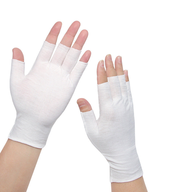 Dew five-finger white cotton gloves half-finger breathable sweat-absorbent thin