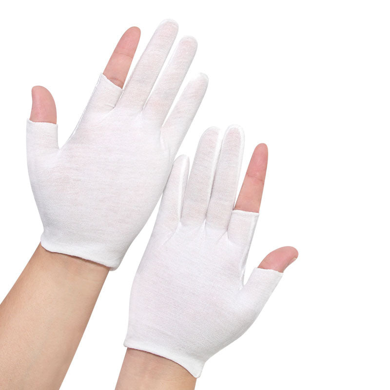 Dew five-finger white cotton gloves half-finger breathable sweat-absorbent thin