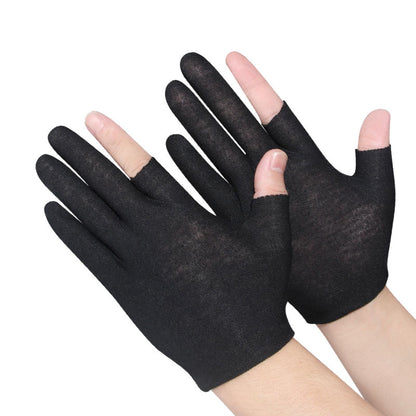 Dew five-finger white cotton gloves half-finger breathable sweat-absorbent thin