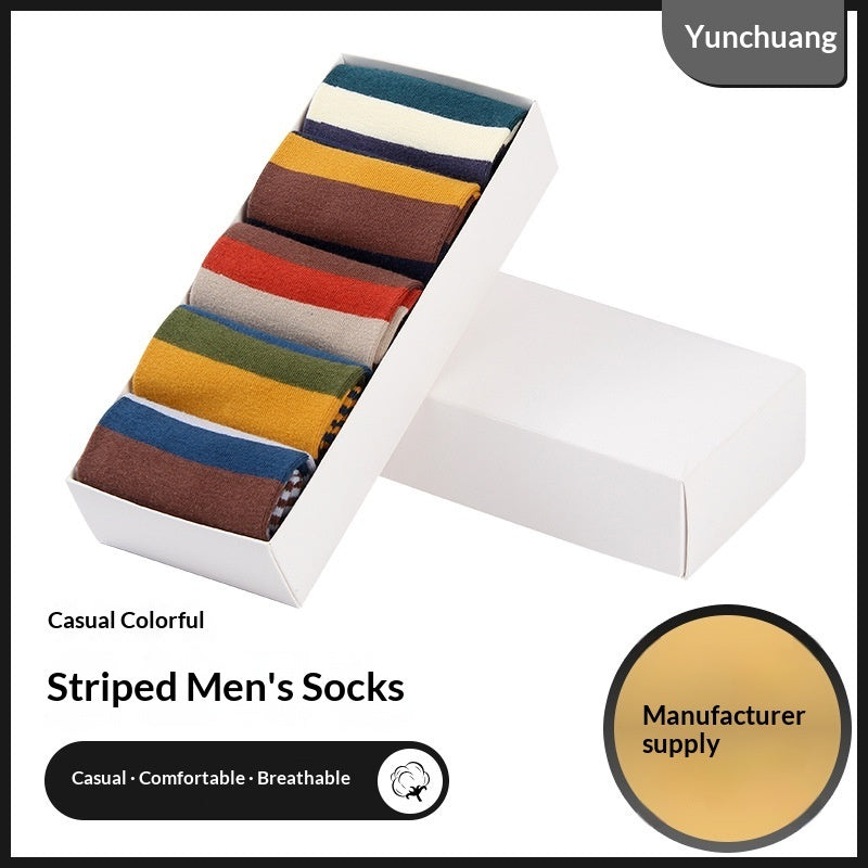 Buy Mens Cotton Over-the-Knee Socks with Colorful Stripes Winter