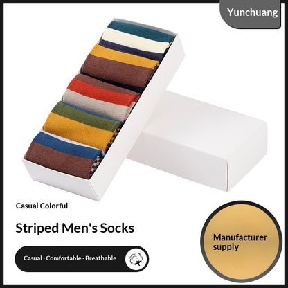 Buy Mens Cotton Over-the-Knee Socks with Colorful Stripes Winter