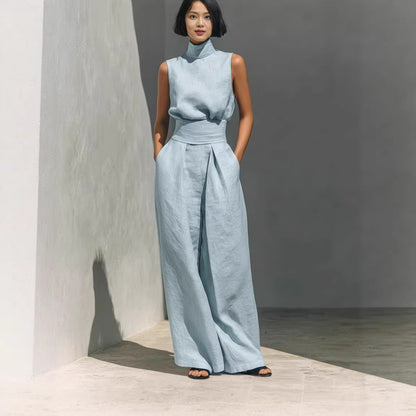 Women’s Cotton-Linen Casual Suit Sleeveless Pants for Comfort