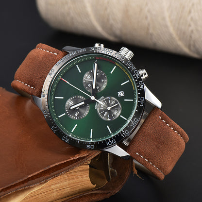 Men’s Fashion Calendar Leather-Strap Quartz Watch Business