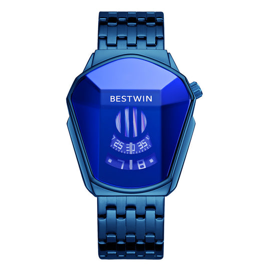 Diamond Alloy Men's Quartz Watch with Stainless Steel Strap.