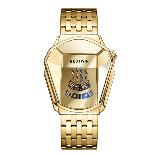 Diamond Alloy Men's Quartz Watch with Stainless Steel Strap.
