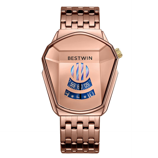Diamond Alloy Men's Quartz Watch with Stainless Steel Strap.