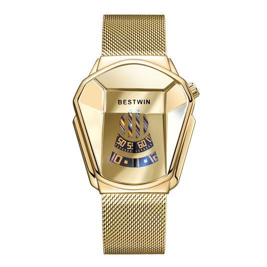 Diamond Alloy Men's Quartz Watch with Stainless Steel Strap.