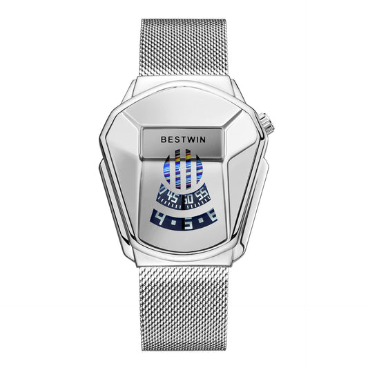 Diamond Alloy Men's Quartz Watch with Stainless Steel Strap.