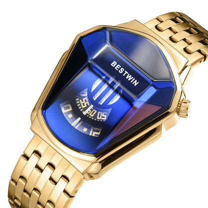 Diamond Alloy Men's Quartz Watch with Stainless Steel Strap.