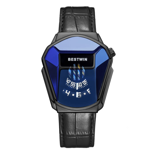 Diamond Alloy Men's Quartz Watch with Stainless Steel Strap.