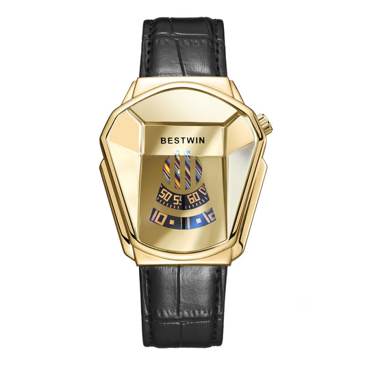 Diamond Alloy Men's Quartz Watch with Stainless Steel Strap.
