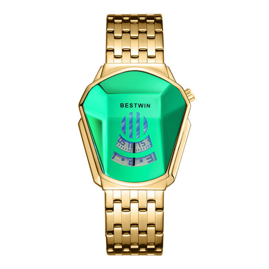 Diamond Alloy Men's Quartz Watch with Stainless Steel Strap.