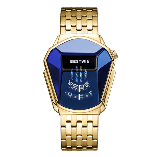 Diamond Alloy Men's Quartz Watch with Stainless Steel Strap.
