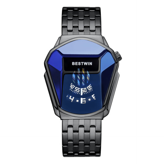Diamond Alloy Men's Quartz Watch with Stainless Steel Strap.