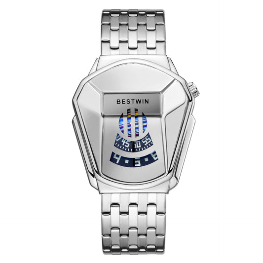 Diamond Alloy Men's Quartz Watch with Stainless Steel Strap.