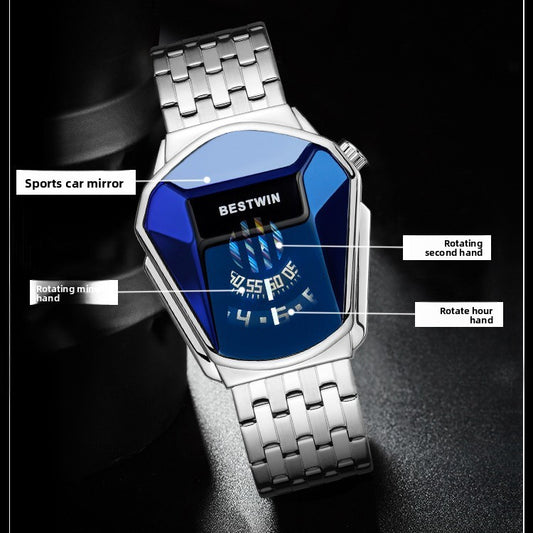 Diamond Alloy Men's Quartz Watch with Stainless Steel Strap.