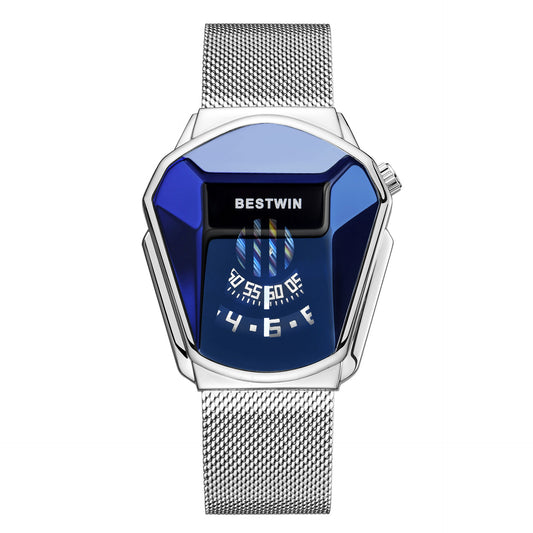 Diamond Alloy Men's Quartz Watch with Stainless Steel Strap.