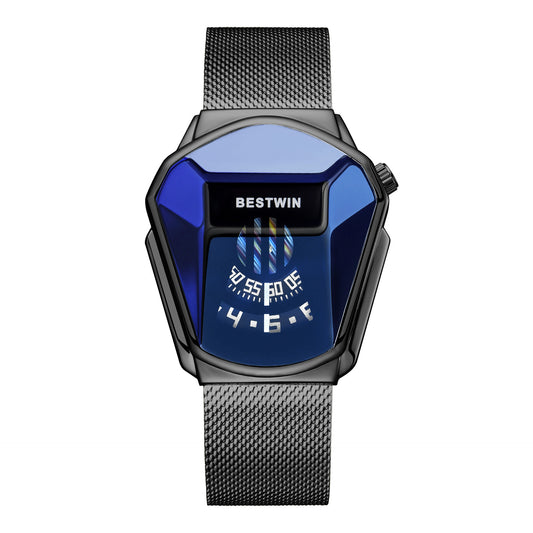 Diamond Alloy Men's Quartz Watch with Stainless Steel Strap.