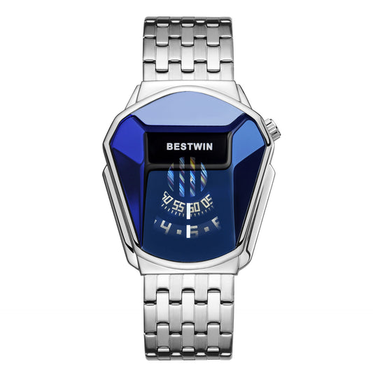 Diamond Alloy Men's Quartz Watch with Stainless Steel Strap.