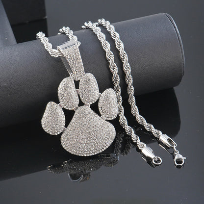 Diamond Bear Claw Pendant Twist Chain Necklace