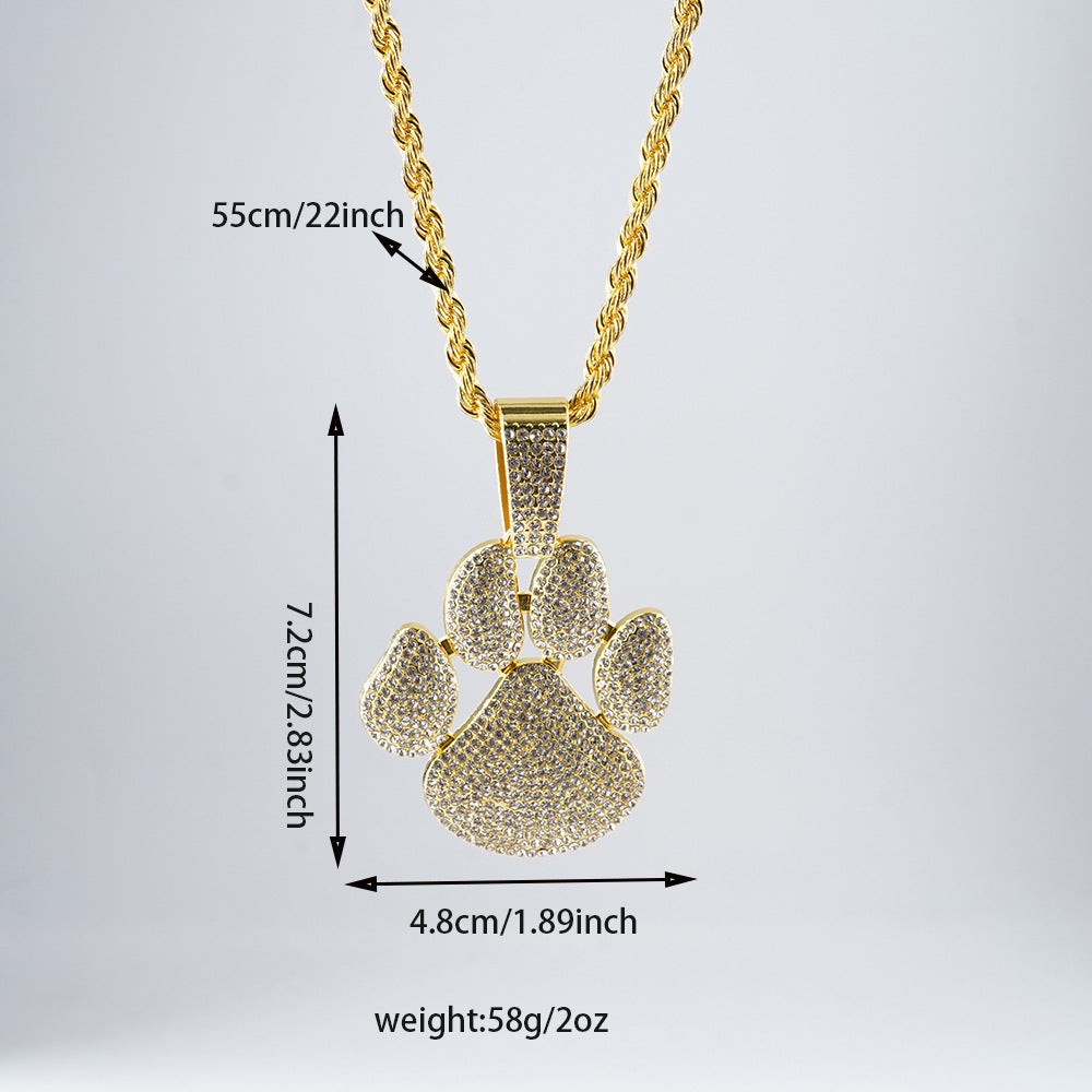 Diamond Bear Claw Pendant Twist Chain Necklace