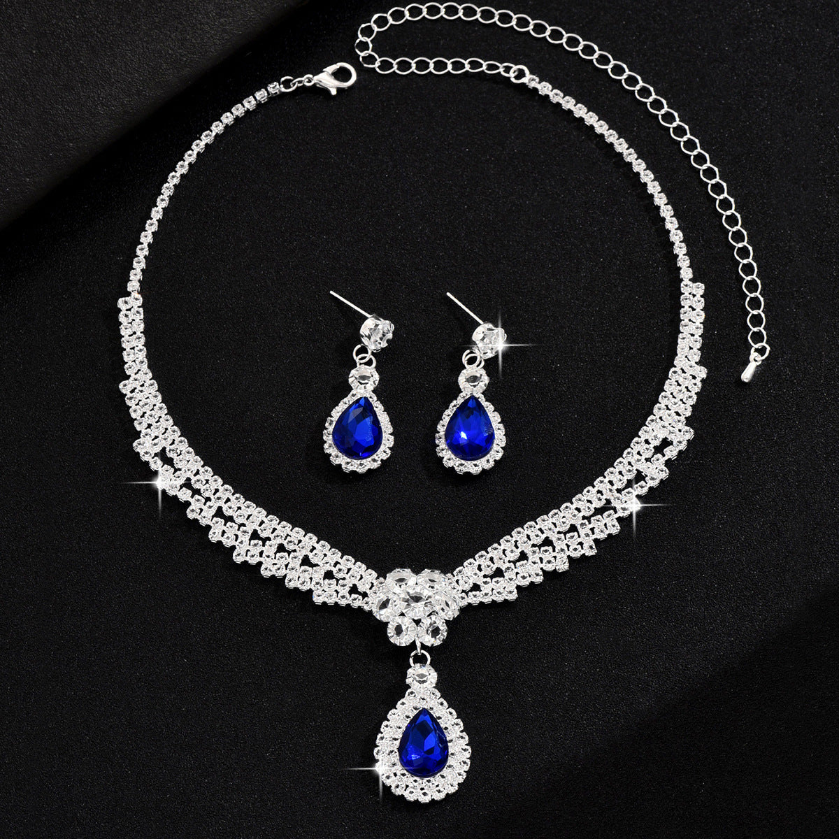 Diamond Drop Flower Necklace Earrings