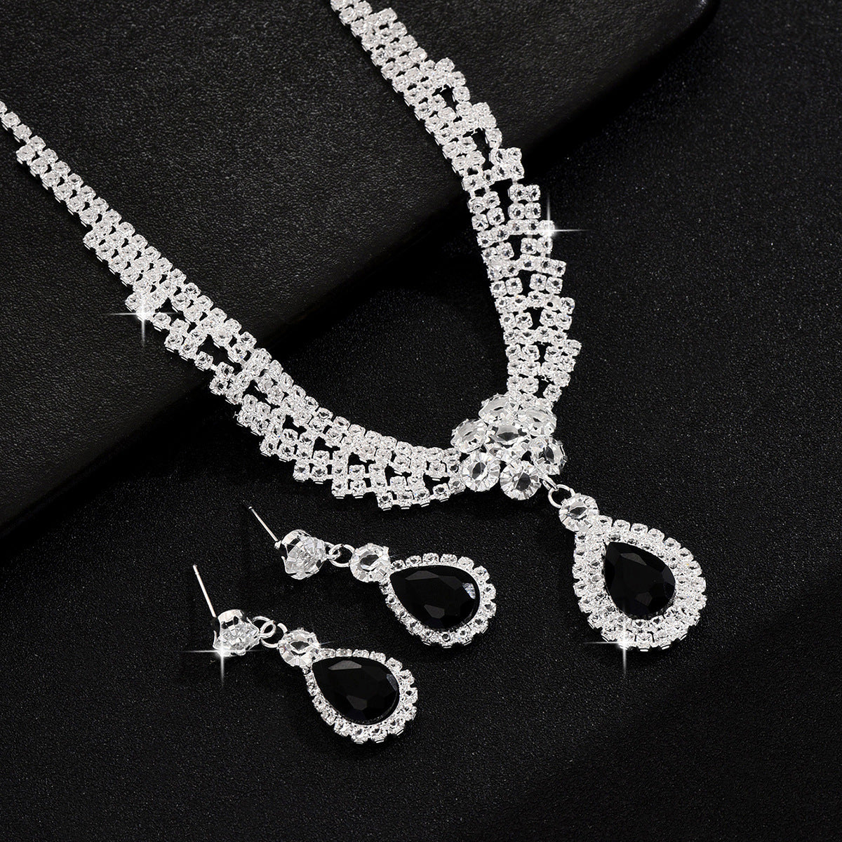 Diamond Drop Flower Necklace Earrings