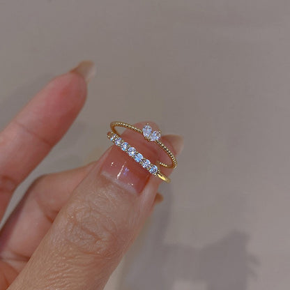 Diamond - encrusted Heart Ring Set