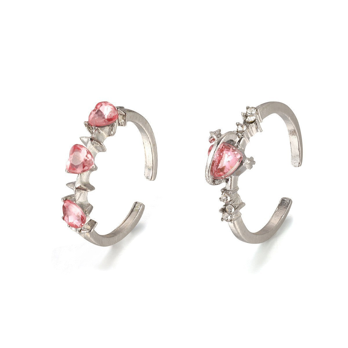 Diamond - encrusted Heart Ring Set