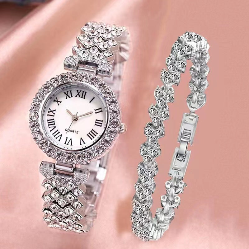 Diamond-encrusted ladies' quartz bracelet wristwatch