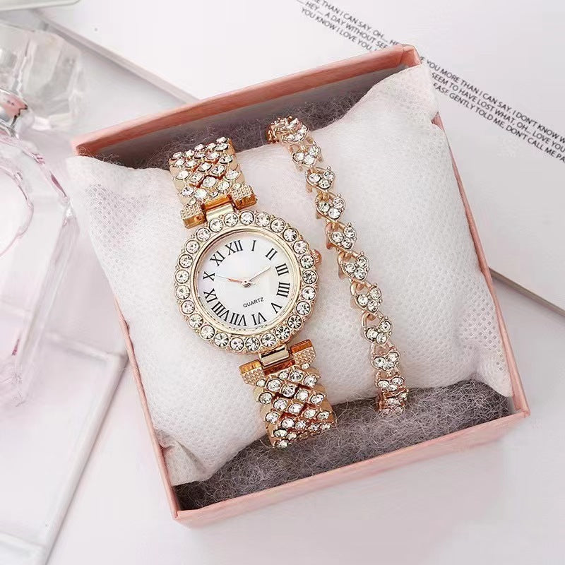 Diamond-encrusted ladies' quartz bracelet wristwatch