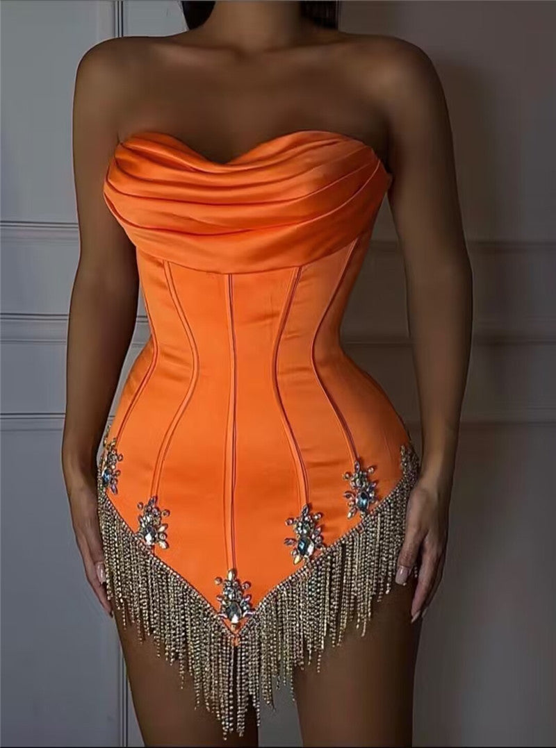 Diamond Encrusted Tassel Bodycon Dress
