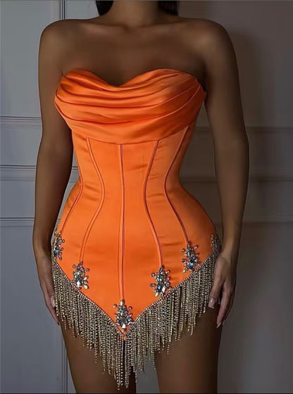 Diamond Encrusted Tassel Bodycon Dress