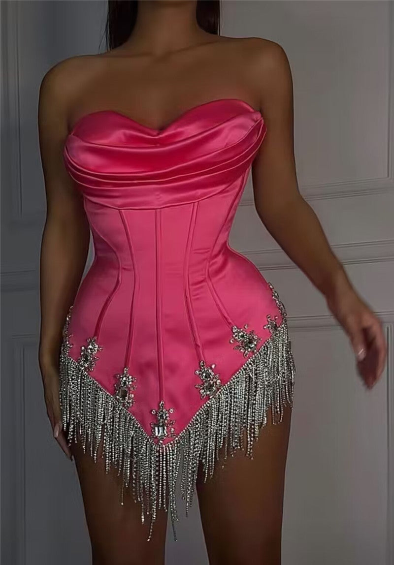 Diamond Encrusted Tassel Bodycon Dress