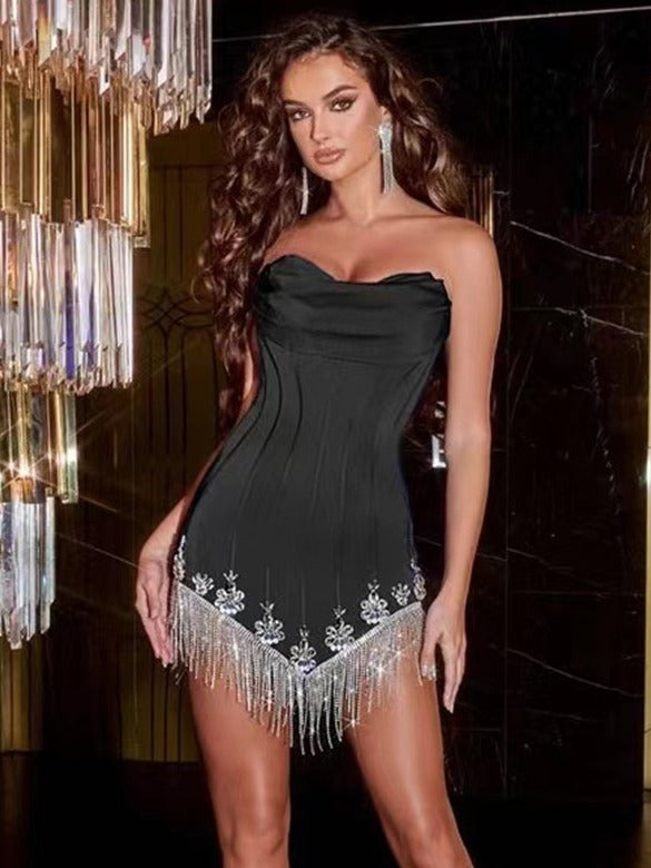 Diamond Encrusted Tassel Bodycon Dress