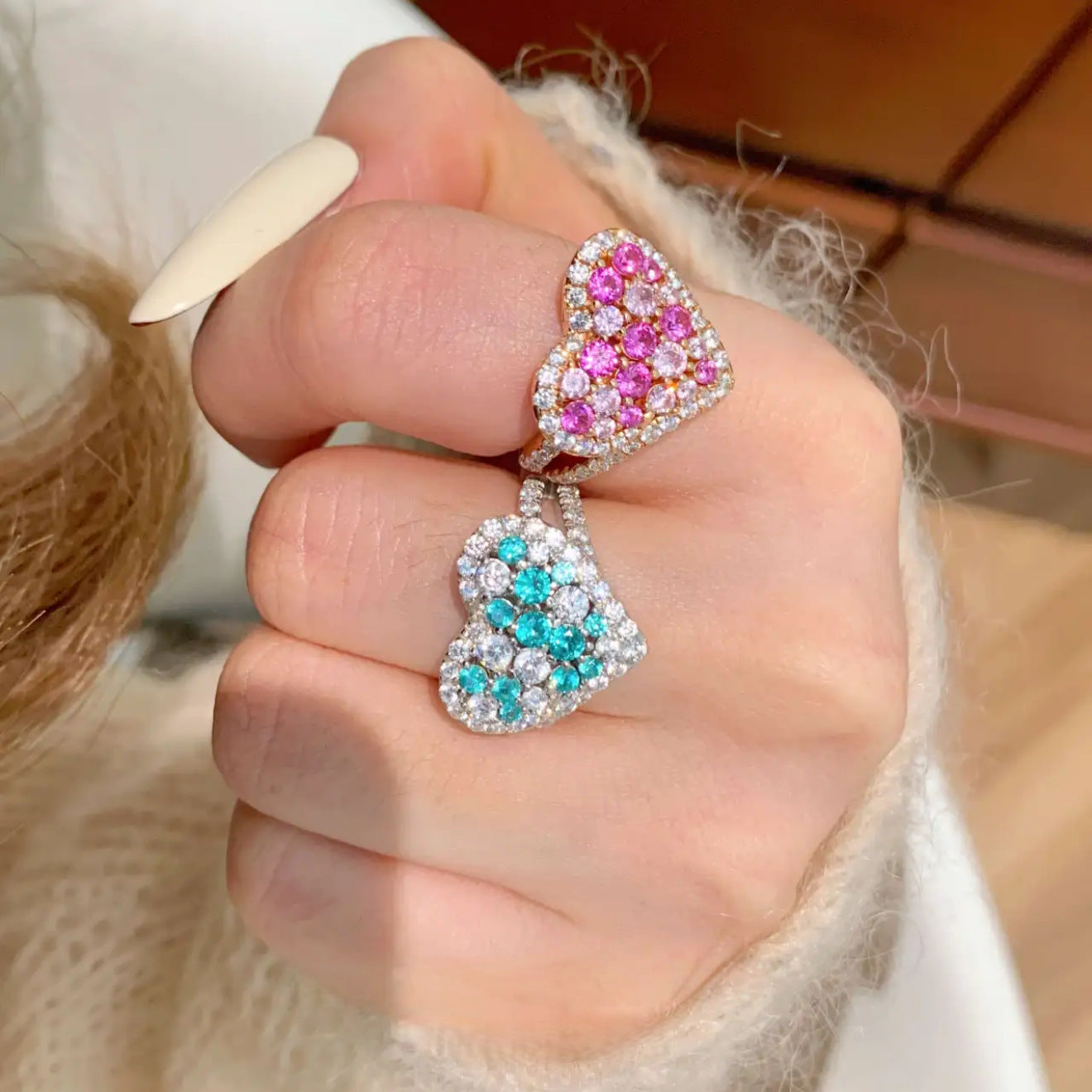 Diamond Heart Shaped Adjustable Ring