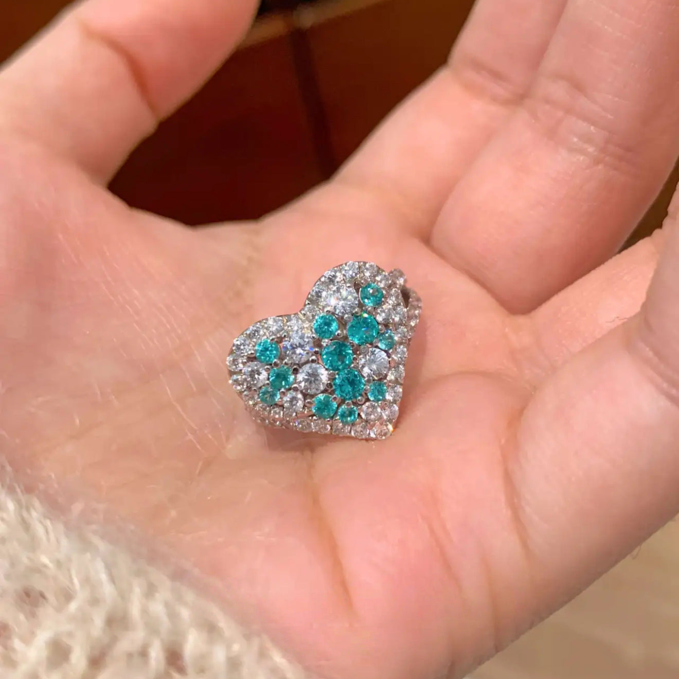 Diamond Heart Shaped Adjustable Ring
