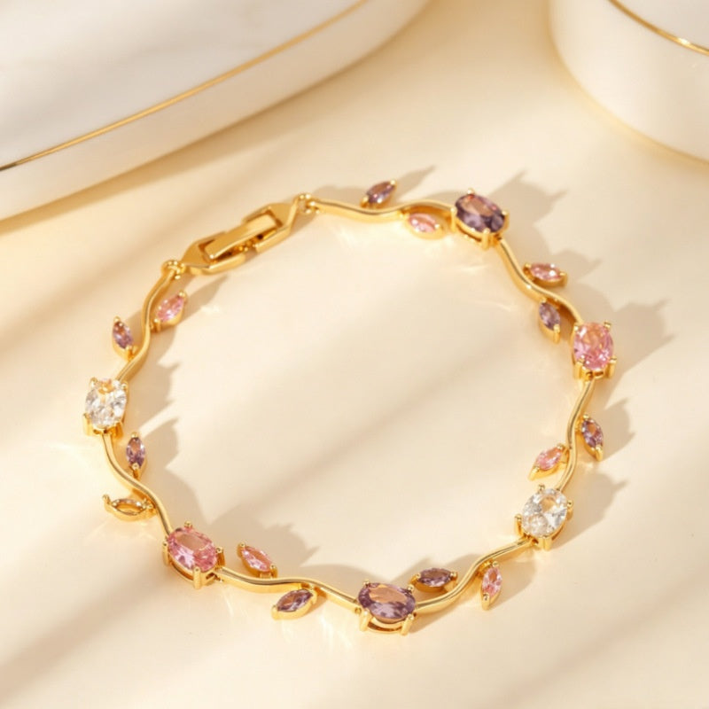 Diamond Inlay Leaf Design Alloy Bracelet
