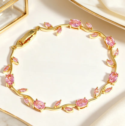 Diamond Inlay Leaf Design Alloy Bracelet