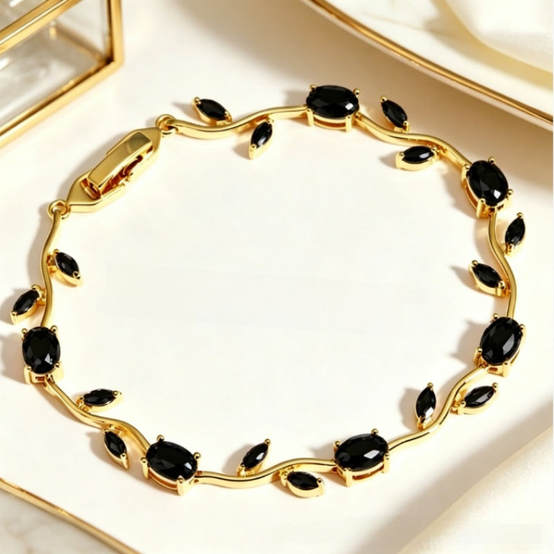 Diamond Inlay Leaf Design Alloy Bracelet